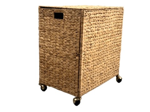 Ultimate Rectangular Water Hyacinth Laundry Trunk with Lid and Wheels